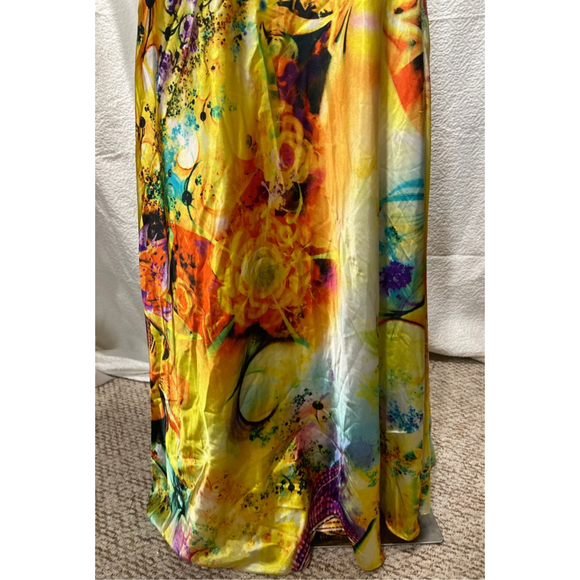 Vibrant multicolor Beaded floral gown V-neck empire waist, size XS - Picture 6 of 12